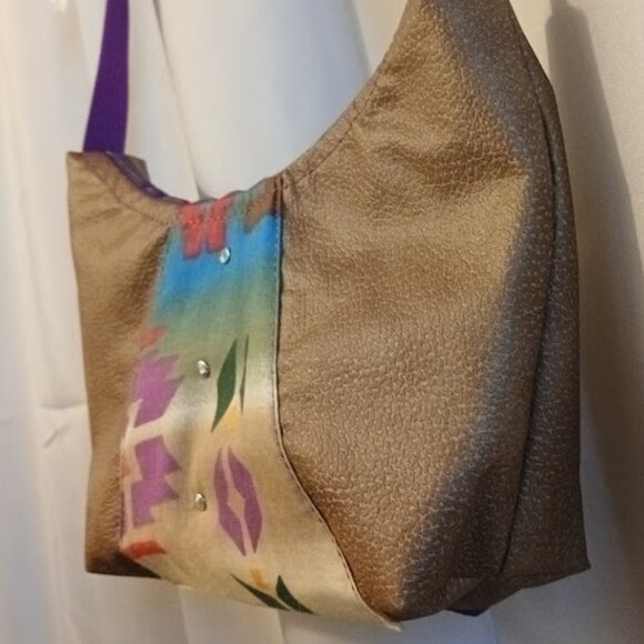 New Faux Leather Southwestern Shoulder Bag Purse Blue Brown Crescent Baguette - Picture 5 of 8